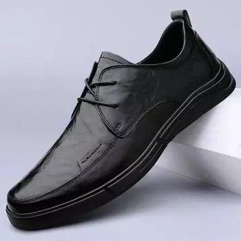 Модные мужские повседневные кроссовки из натуральной кожи, мужские мокасины, мужская обувь для вождения, горячая распродажа, мокасины ручной работы, дышащая обувь для ходьбы 38 чёрный