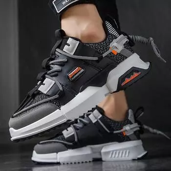 Модные мужские повседневные кроссовки весна-осень кроссовки дышащая мужская обувь на шнуровке удобная обувь на платформе мужская вулканизированная обувьff5 39 чёрный