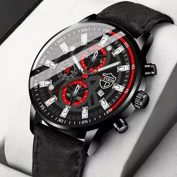 Модные мужские повседневные кварцевые часы аналоговые PU кожаные календарные светящиеся наручные часы с