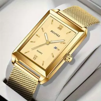 Модные мужские повседневные кварцевые часы с календарем, наручные часы с сетчатым ремешком из нержавеющей стали, мужские подарки