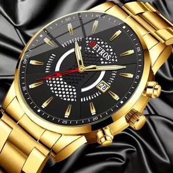 Модные мужские повседневные кварцевые часы с календарем, ремешком из нержавеющей стали и круглым циферблатом, мужские подарки