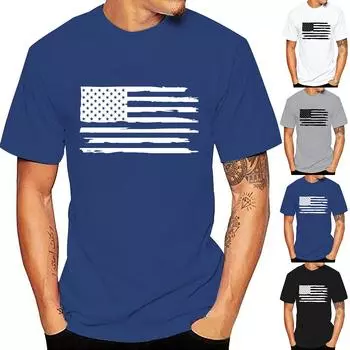 Модные мужские повседневные летние топы с круглым вырезом и принтом флага, блузка, футболки L синий