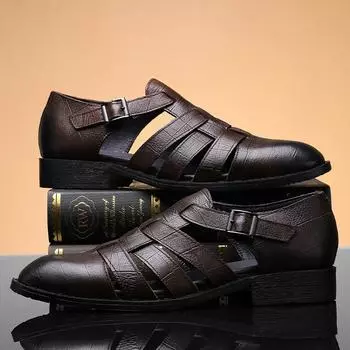 Модные мужские повседневные летние туфли из натуральной кожи, роскошные сандалии для мужчин, универсальные мужские мокасины, модные повседневные кожаные сандалии 36 чёрный