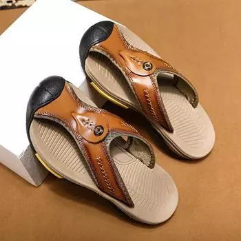 Модные мужские повседневные летние туфли Стильные мужские универсальные шлепанцы Нескользящая мужская пляжная обувь класса люкс Шлепанцы ручной работы 38 чёрный