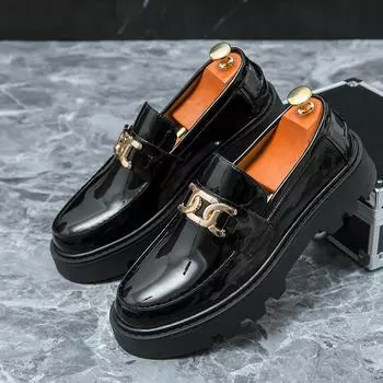 Модные мужские повседневные мокасины Деловые кожаные туфли мужские Модные мокасины мужские Британский стиль Клубная обувь для вечеринок Мужские туфли без застежек на плоской подошве для отдыха на открытом воздухе 6.5 чёрный