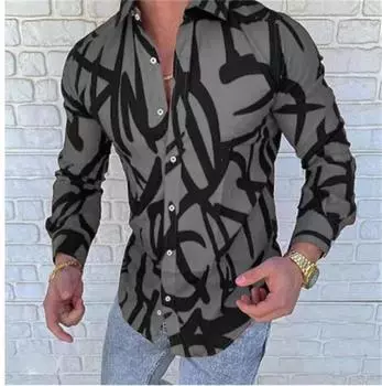 Модные мужские повседневные мужские топы с 3D-печатью, дышащая и быстросохнущая мужская рубашка с длинными рукавами для ленивых.