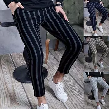 Модные мужские повседневные облегающие однотонные длинные брюки на молнии XXXL чёрный