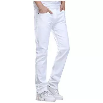 Модные мужские повседневные однотонные рваные джинсы с высокой талией Брюки 33 белый