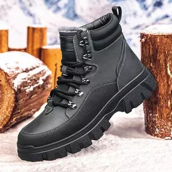 Модные мужские повседневные роскошные ботинки зимние короткие плюшевые высокие ботинки из натуральной кожи для отдыха на открытом воздухе из оксфордской кожи повседневные рабочие короткие ботинки с подошвой из коровьих сухожилий 38