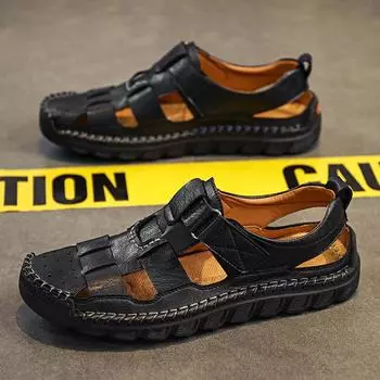 Модные мужские повседневные сандалии Кожаные пляжные сандалии 39 чёрный