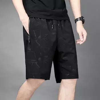 Модные мужские повседневные свободные рабочие шорты с карманами на молнии и свободным кроем XXXXXXXXL чёрный