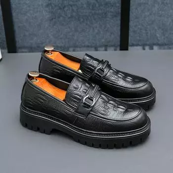 Модные мужские повседневные туфли без застежек, модные толстые туфли с кисточками для мужчин, деловые туфли, роскошные туфли для вечеринок, мокасины, деловая обувь 6.5 чёрный