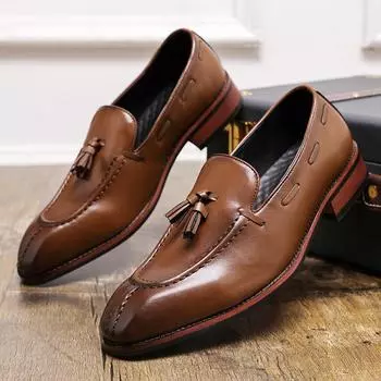 Модные мужские повседневные туфли большого размера, легкие мужские туфли с кисточками, дизайнерские кожаные мокасины для свадебной вечеринки 38 чёрный