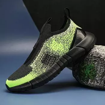 Модные мужские повседневные туфли Fly-knit, дышащие, впитывающие пот, удобные, нескользящие, для ходьбы на открытом воздухе, 2024 г., новая мужская спортивная обувь 39 зелёный