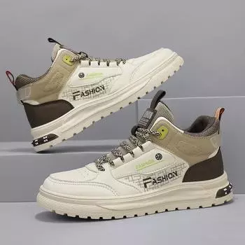 Модные мужские повседневные туфли из искусственной кожи, весенние дышащие удобные туфли на платформе для ходьбы, мужские высокие ботинки, трендовая обувь для скейтборда 39 хаки