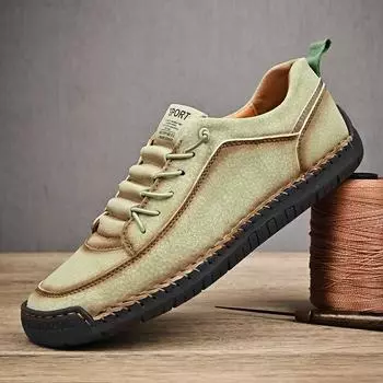Модные мужские повседневные туфли из кожи ручной работы в винтажном стиле, мужские кроссовки, нескользящие, удобные, мужские туфли для вождения, горячая распродажа, обувь для отдыха и прогулок 38 бежевый