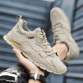 Модные мужские повседневные туфли из лоскутной кожи с сеткой, мужские летние уличные туфли на шнуровке, мягкая подошва, дышащие туфли на плоской подошве для мужчин 39-47 39 серый