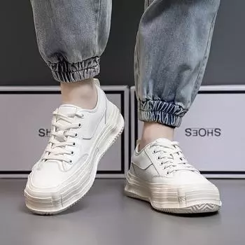 Модные мужские повседневные туфли из мягкой дышащей кожи в корейском стиле, туфли на плоской подошве со шнуровкой, летние белые кроссовки для молодежной уличной обуви 240 белый