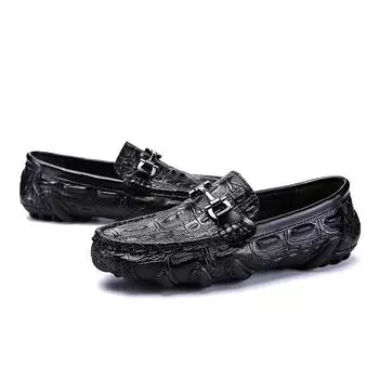 Модные мужские повседневные туфли из натуральной кожи в стиле крокодила, удобные мужские туфли-лоферы, мужская обувь, повседневные простые туфли для вождения 38 чёрный
