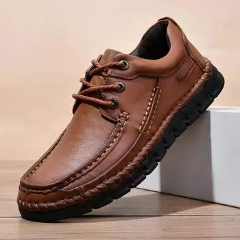 Модные мужские повседневные туфли из натуральной кожи, мужские винтажные походные туфли, мягкие дышащие мокасины для ходьбы, мужские классические кроссовки на шнуровке 38
