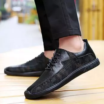 Модные мужские повседневные туфли из натуральной кожи с дышащей сеткой, повседневные туфли на шнуровке, удобные для прогулок на свежем воздухе, хит продаж 37 коричневый