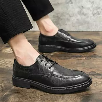 Модные мужские повседневные туфли, модные кожаные деловые офисные туфли для мужчин, мокасины, удобные оксфорды на шнуровке, модная обувь для вечеринок, мужские 6.5 чёрный
