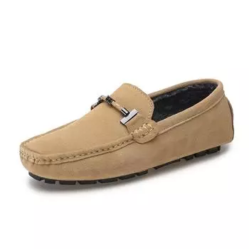 Модные мужские повседневные туфли мягкие удобные мокасины обувь для вождения мужская обувь теплые меховые элегантные итальянские туфли балетки 38 бежевый