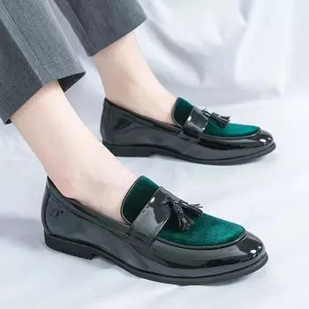 Модные мужские повседневные туфли на открытом воздухе из кожи для мужчин в ретро-британском стиле с кисточками, мужские удобные туфли на плоской подошве для вождения, мужские мокасины 6.5 чёрный