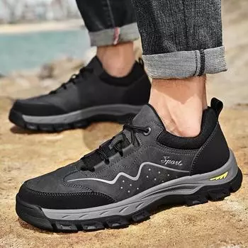 Модные мужские повседневные туфли на шнуровке из натуральной кожи для походов на открытом воздухе, удобные дышащие мягкие резиновые подошвы для походов для мужчин 6.5 чёрный