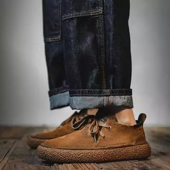 Модные мужские повседневные туфли на шнуровке, удобные мужские туфли ручной работы, качественные замшевые мокасины из коровьей кожи на плоской подошве, мужские кроссовки для взрослых, мужская обувь 6.5 коричневый