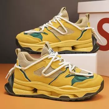 Модные мужские повседневные туфли разных цветов с текстурой, удобные кроссовки на шнуровке, нескользящие, амортизирующие, мужские спортивные туфли для активного отдыха 39 жёлтый