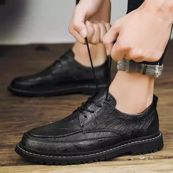Модные мужские повседневные туфли с индивидуальным дизайном, износостойкие низкие туфли, мужские туфли из натуральной кожи, деловые туфли в стиле минимализма 38 чёрный