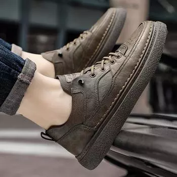 Модные мужские повседневные туфли в винтажном стиле, классические кожаные кроссовки, удобная обувь для скейтбординга, нескользящая модная мужская вулканизированная обувь 38 чёрный
