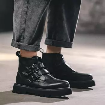 Модные мужские повседневные вечерние выпускные платья оригинальные кожаные ботинки дизайнерские туфли на платформе ковбойские ботильоны классные весенне-осенние короткие ботинки 6.5 чёрный
