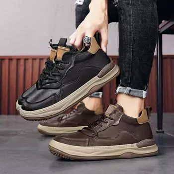 Модные мужские повседневные высокие кожаные туфли с мягкой подошвой, дышащие, удобные, трендовые кроссовки 39 чёрный