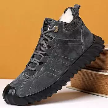 Модные мужские повседневные зимние ботинки на шнуровке с высоким верхом из плюша, теплые зимние ботинки для мужчин, походные ботинки для активного отдыха, модные кроссовки для мужчин, хлопковая обувь 38 чёрный
