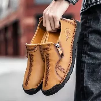 Модные мужские прочные водонепроницаемые нескользящие классические удобные плоские повседневные кожаные туфли для всех сезонов для работы и путешествий US 5(EUR 38) коричневый