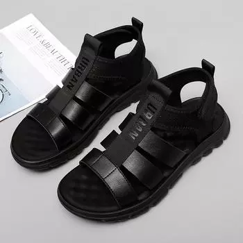 Модные мужские римские сандалии для отдыха на открытом воздухе, пляжная мужская обувь, высококачественные сандалии, однотонные модные повседневные прогулочные туфли для мужчин, лето 2024 г. 38 чёрный