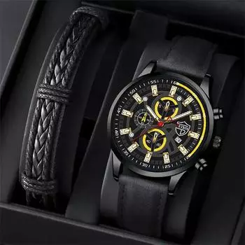 Модные мужские роскошные часы мужские аналоговые наручные часы из искусственной кожи с ремешком мужские деловые кварцевые часы мужские часы с датой браслет набор синий