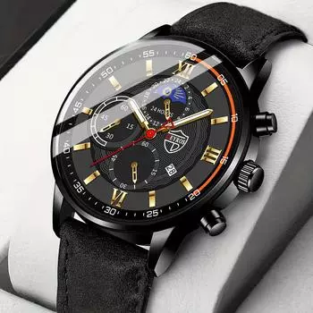 Модные мужские роскошные деловые кварцевые часы аналоговые наручные часы из искусственной кожи с, мужские подарки