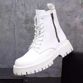 Модные мужские роскошные модные черные белые ботинки на шнуровке оригинальные кожаные туфли для сцены, ночного клуба, высокие мотоциклетные ботинки, ковбойские ботинки на платформе 235 чёрный