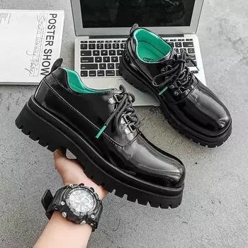 Модные мужские роскошные модные свадебные вечерние платья из лакированной кожи туфли на шнуровке оксфорды дерби черные модные кроссовки на платформе обувь 6.5 чёрный