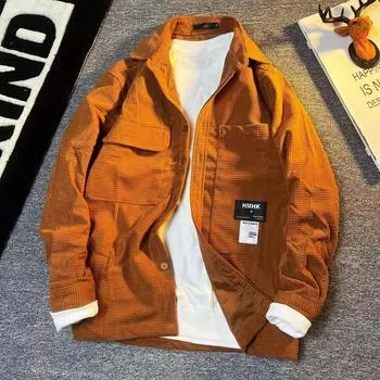 Модные мужские рубашки, свободная рубашка с длинными рукавами, универсальная новая рубашка, трендовая однотонная рубашка M чёрный