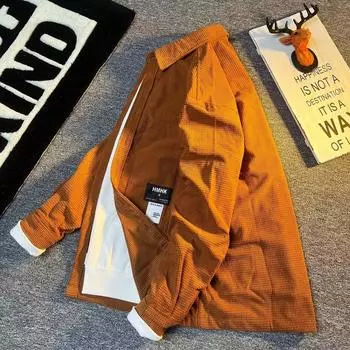 Модные мужские рубашки Свободная рубашка с длинными рукавами Универсальная новая рубашка Трендовая однотонная рубашка L коричневый