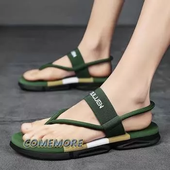 Модные мужские сандалии 2024 года, повседневные мужские сандалии на плоской подошве, пляжная обувь для мужчин, нескользящая обувь для отдыха на природе, зеленая 39 чёрный