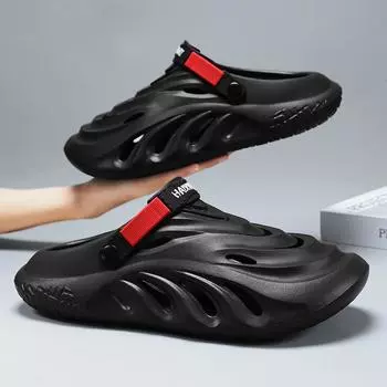 Модные мужские сандалии для отдыха на открытом воздухе, тапочки, пляжные удобные сабо, мужская повседневная обувь, садовая обувь, новые мужские и женские пляжные сандалии 36-45 36-37 чёрный