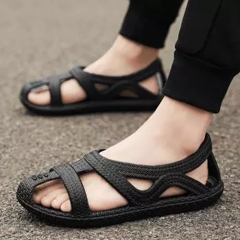 Модные мужские сандалии для отдыха на открытом воздухе, модные летние пляжные туфли из ЭВА, повседневная удобная обувь черного и белого цвета для отдыха на пляже, мужская обувь 38-39 чёрный