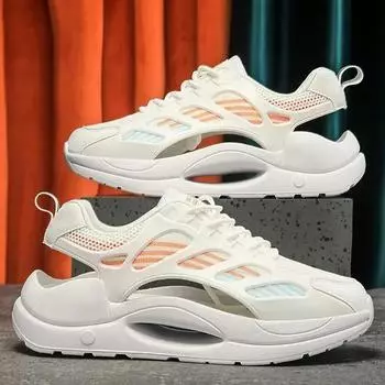 Модные мужские сандалии для отдыха на открытом воздухе, мужские дышащие сетчатые пляжные туфли для молодежи, для отдыха, Baotou, полая рама, нескользящая пляжная обувь 2024 39 белый