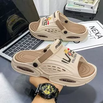 Модные мужские сандалии для отдыха на природе, легкие дышащие тапочки, сабо, садовая обувь, пляжная повседневная обувь, нескользящие спортивные шлепанцы для ходьбы 38