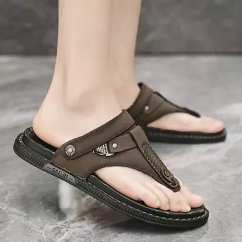 Модные мужские сандалии из кожи, стильные пляжные сандалии, брендовая летняя повседневная обувь, шлепанцы, мужские тапочки, кроссовки, мужская обувь для ходьбы 38 коричневый